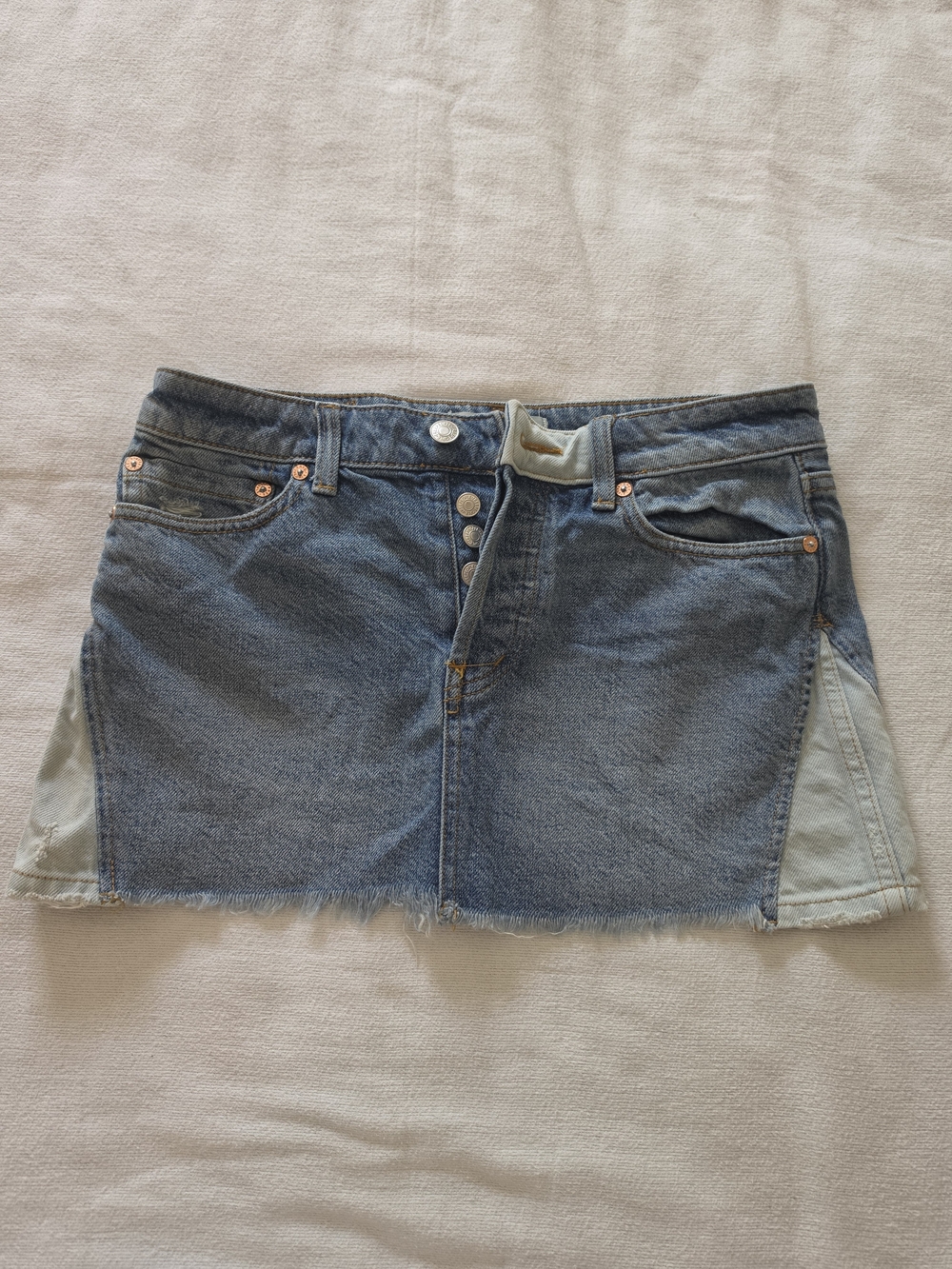 We The Free Two-Tone Denim Mini Skirt in Medium and Light Blue